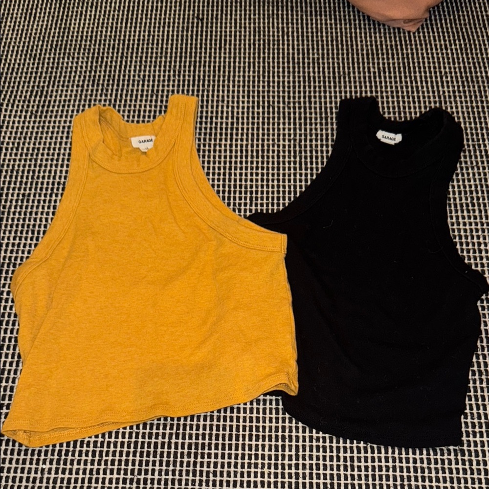 Garage Black and Gold Fitted Crop Tank Top